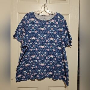 Croft & Barrow Blue Floral Short Sleeve Top Sz 2X
